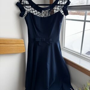 Tatyana Navy Dress with Mesh Detail